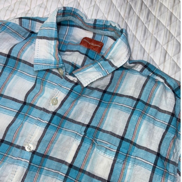 Tommy Bahama XXL Linen Shirt Plaid Short Sleeve‎ Beach Resort Casual Summer - Picture 1 of 6